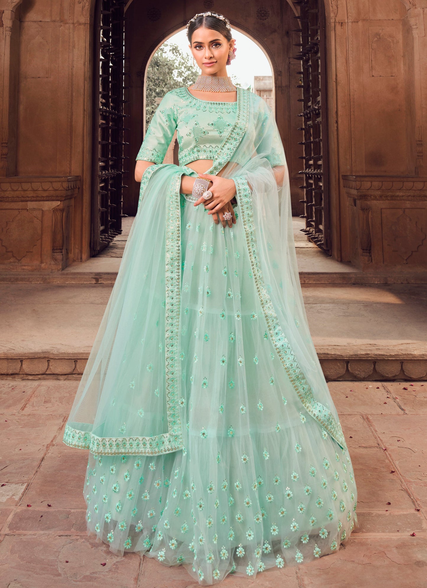 Sky Blue Party Wear Lehenga Choli