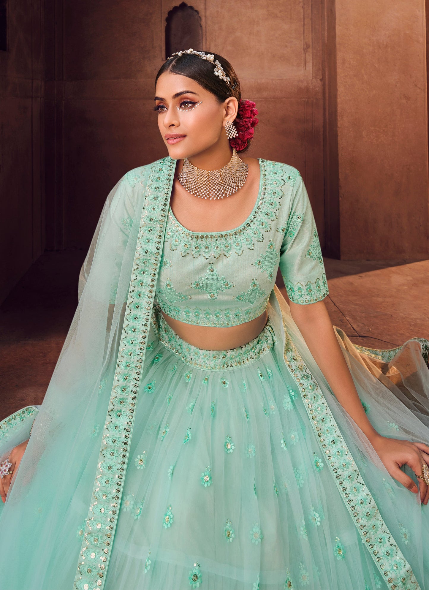 Sky Blue Party Wear Lehenga Choli