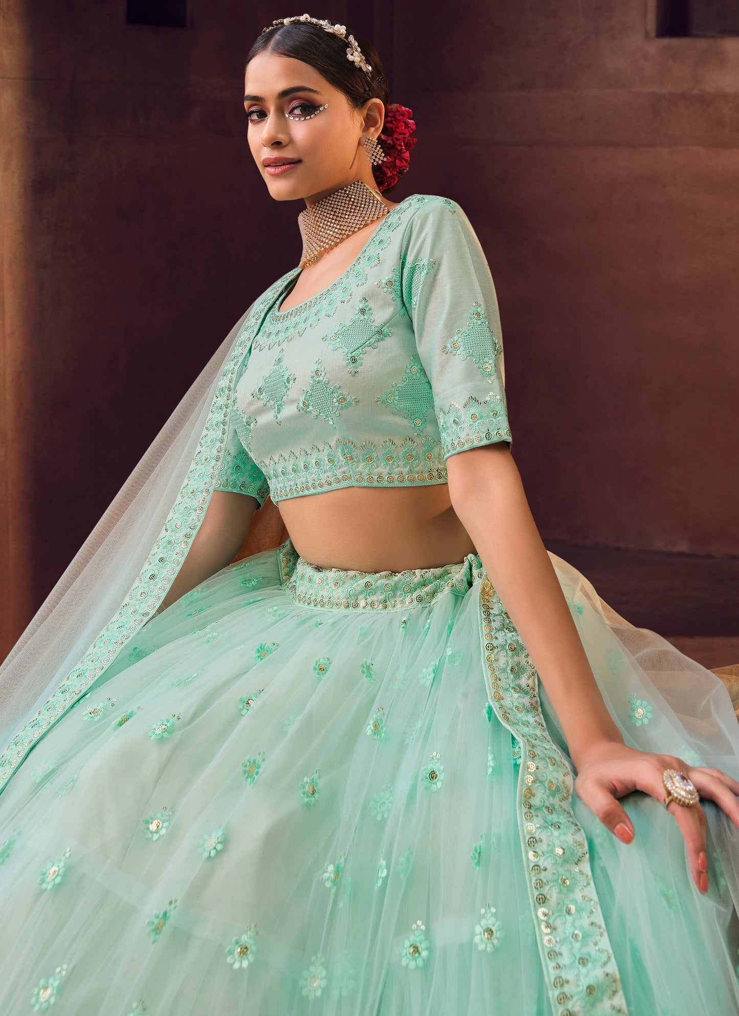 Sky Blue Party Wear Lehenga Choli