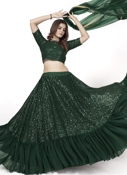 Dark Green Party Wear Lehenga Choli