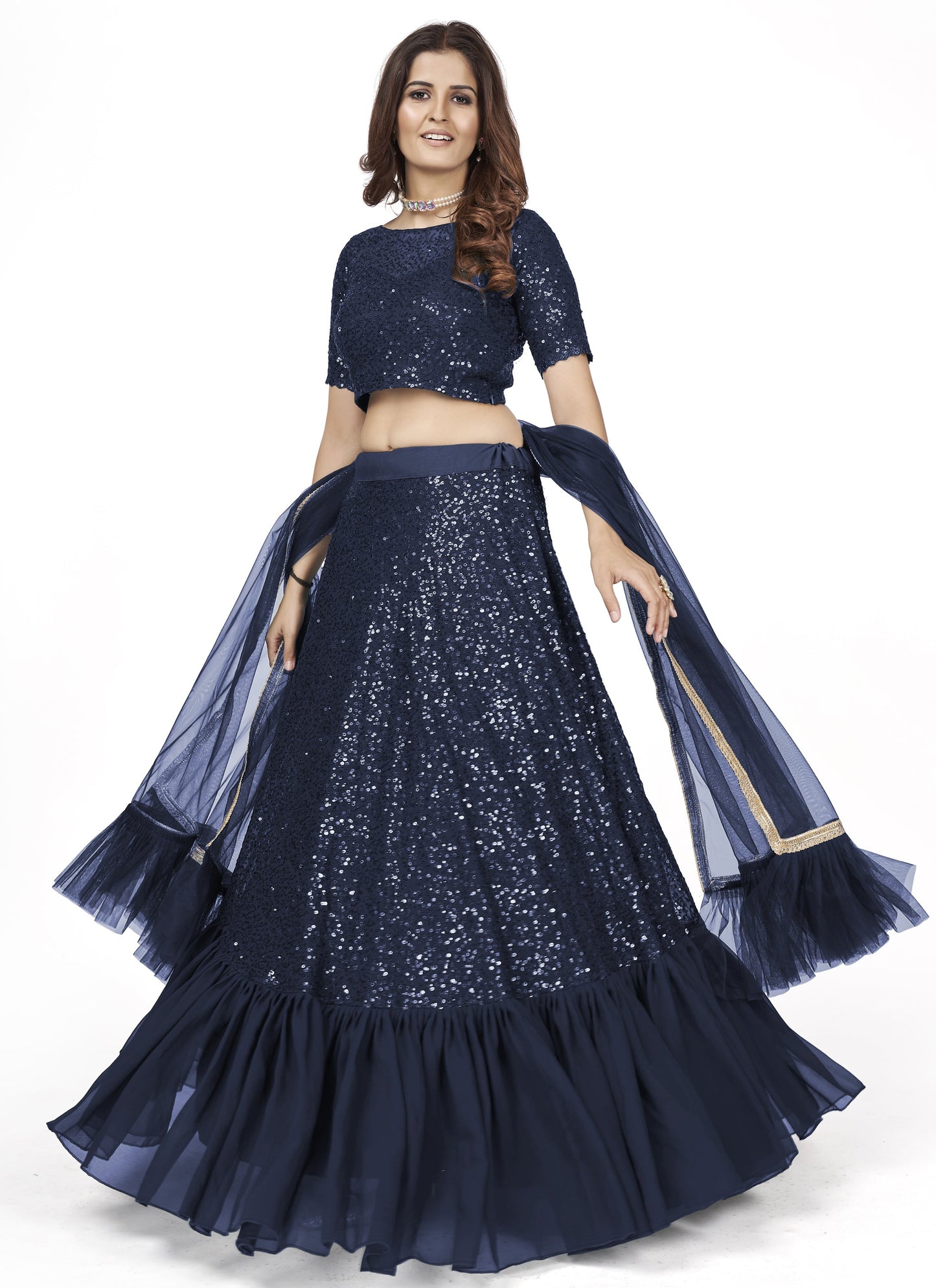 Dark Blue Flared Lehenga Choli