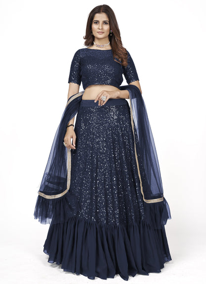 Dark Blue Flared Lehenga Choli