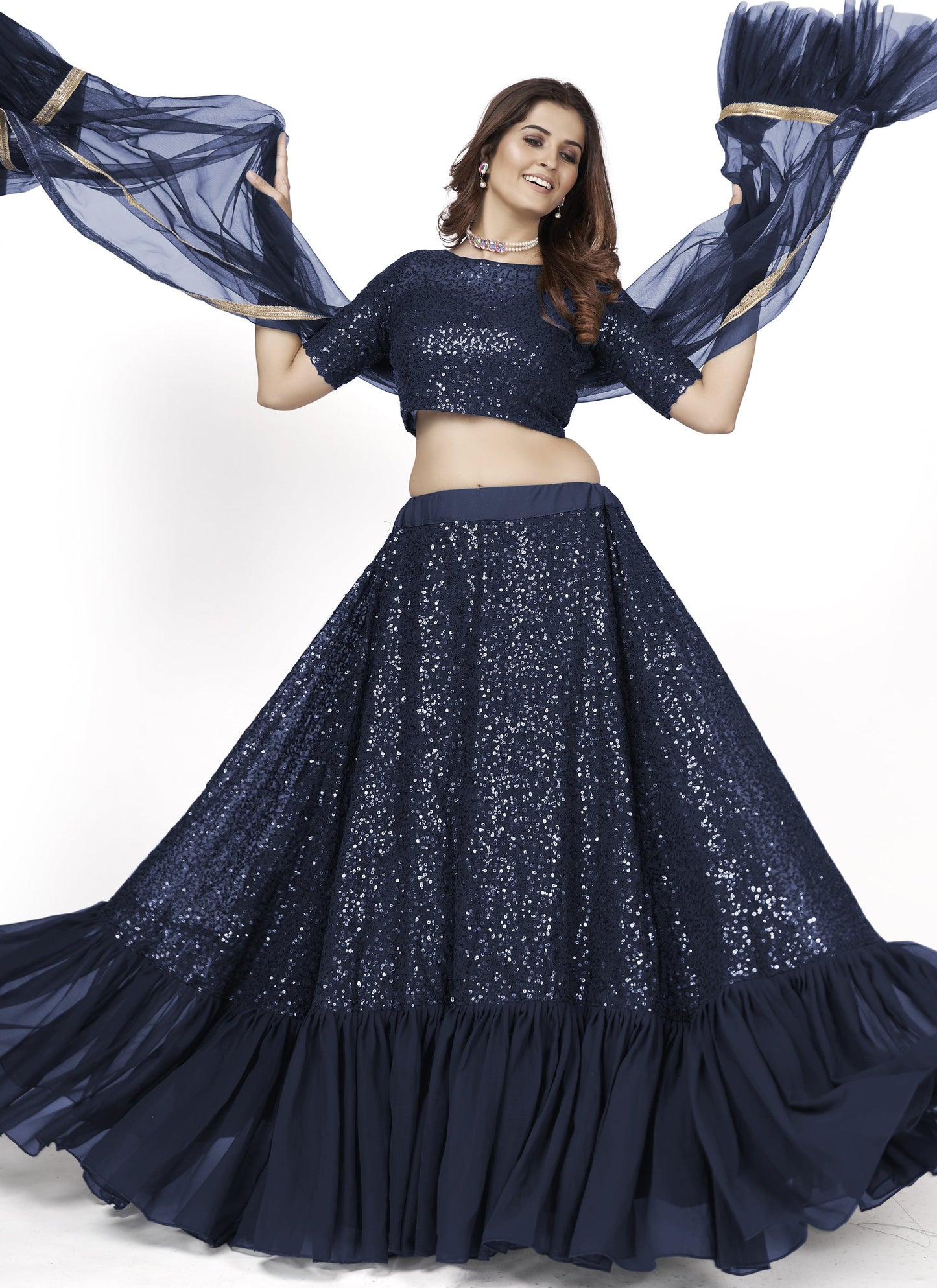 Dark Blue Flared Lehenga Choli