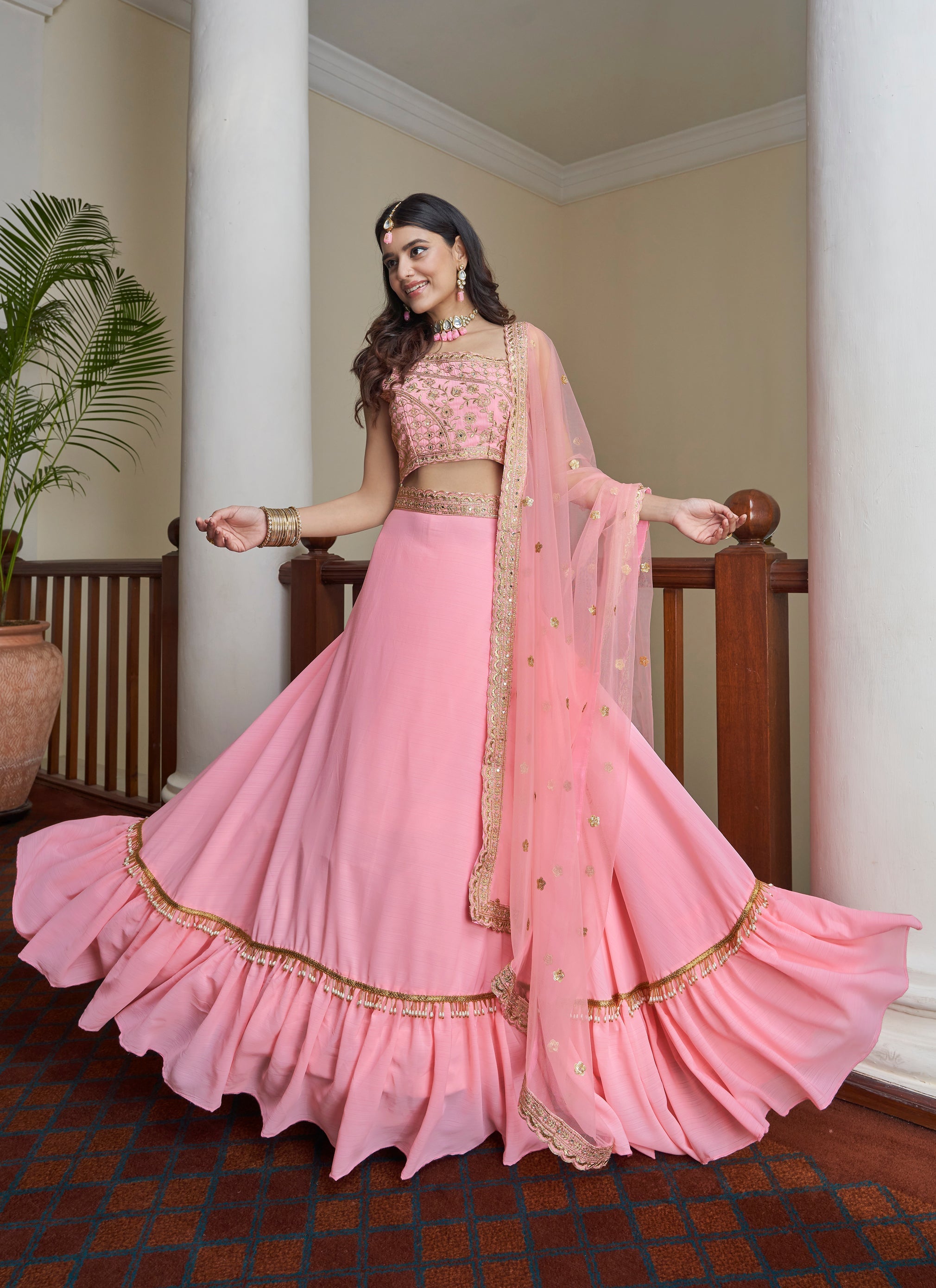 Bollywood Replica Genelia D'Souza Designer Pink Lehenga - MiaIndia.com
