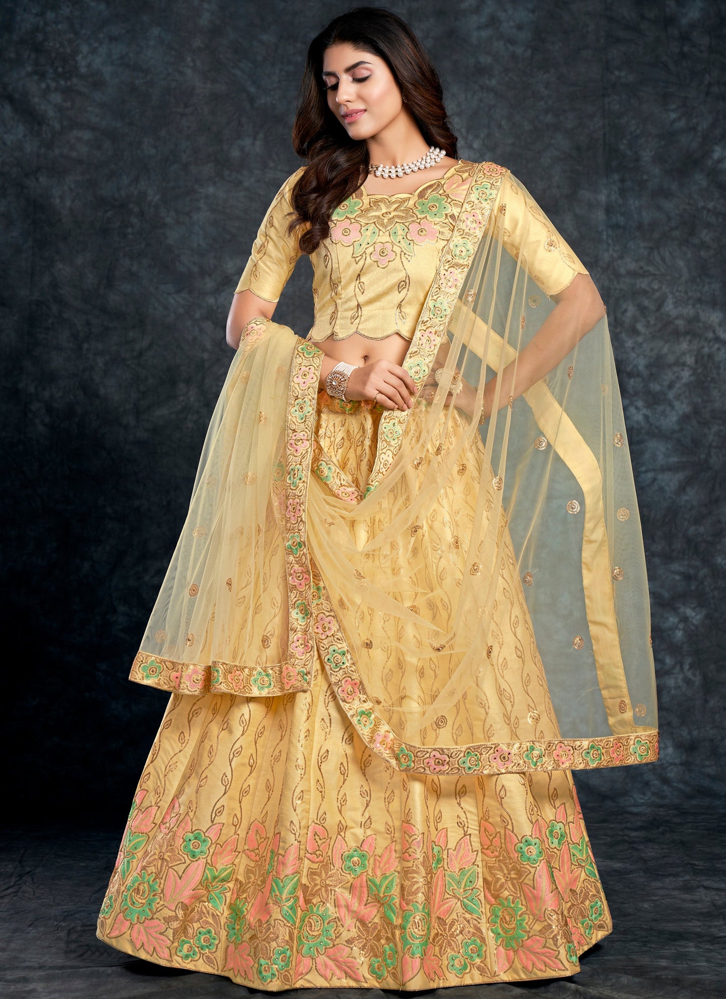 Bridal Light Yellow Lehenga Choli