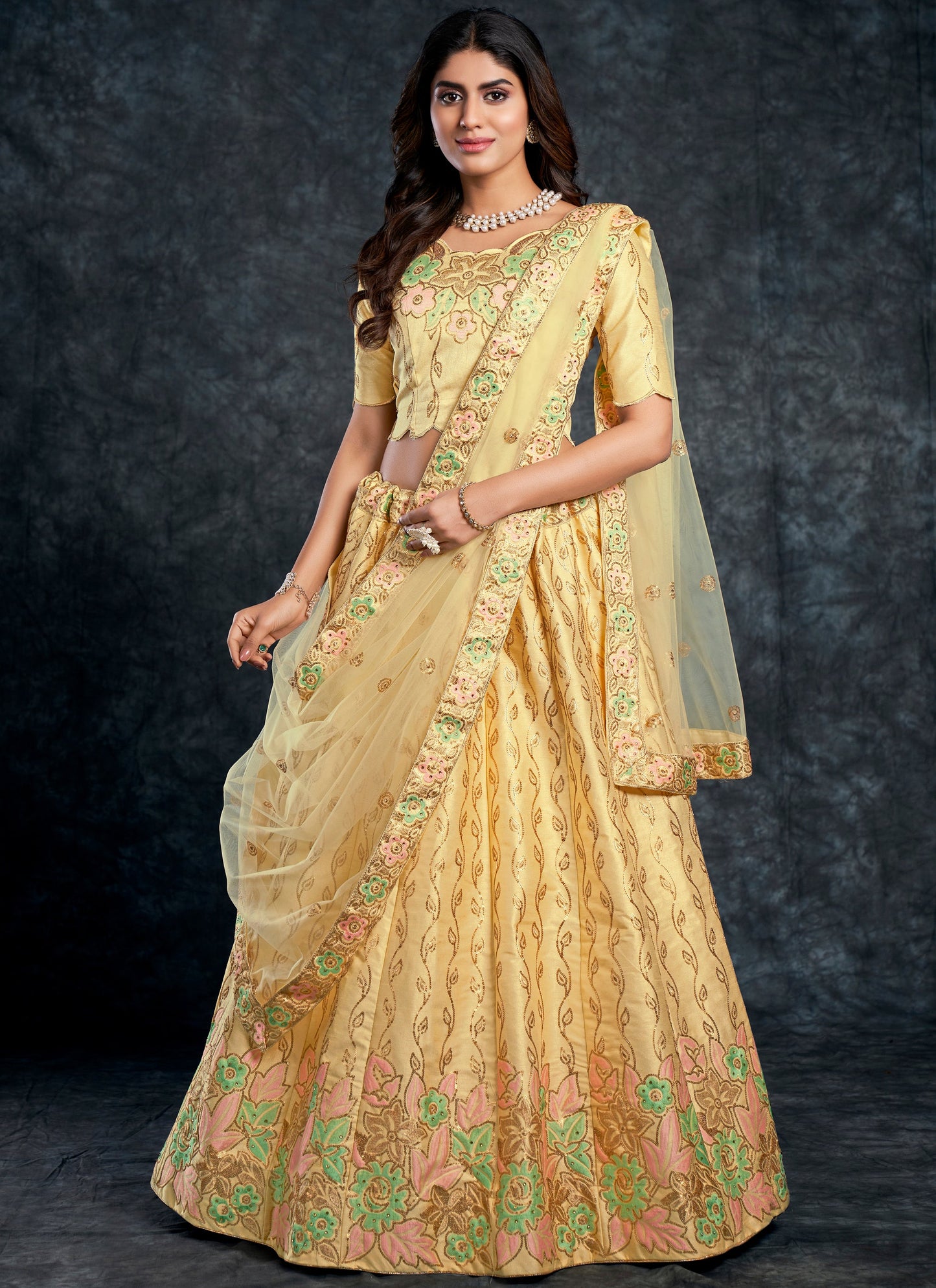 Bridal Light Yellow Lehenga Choli