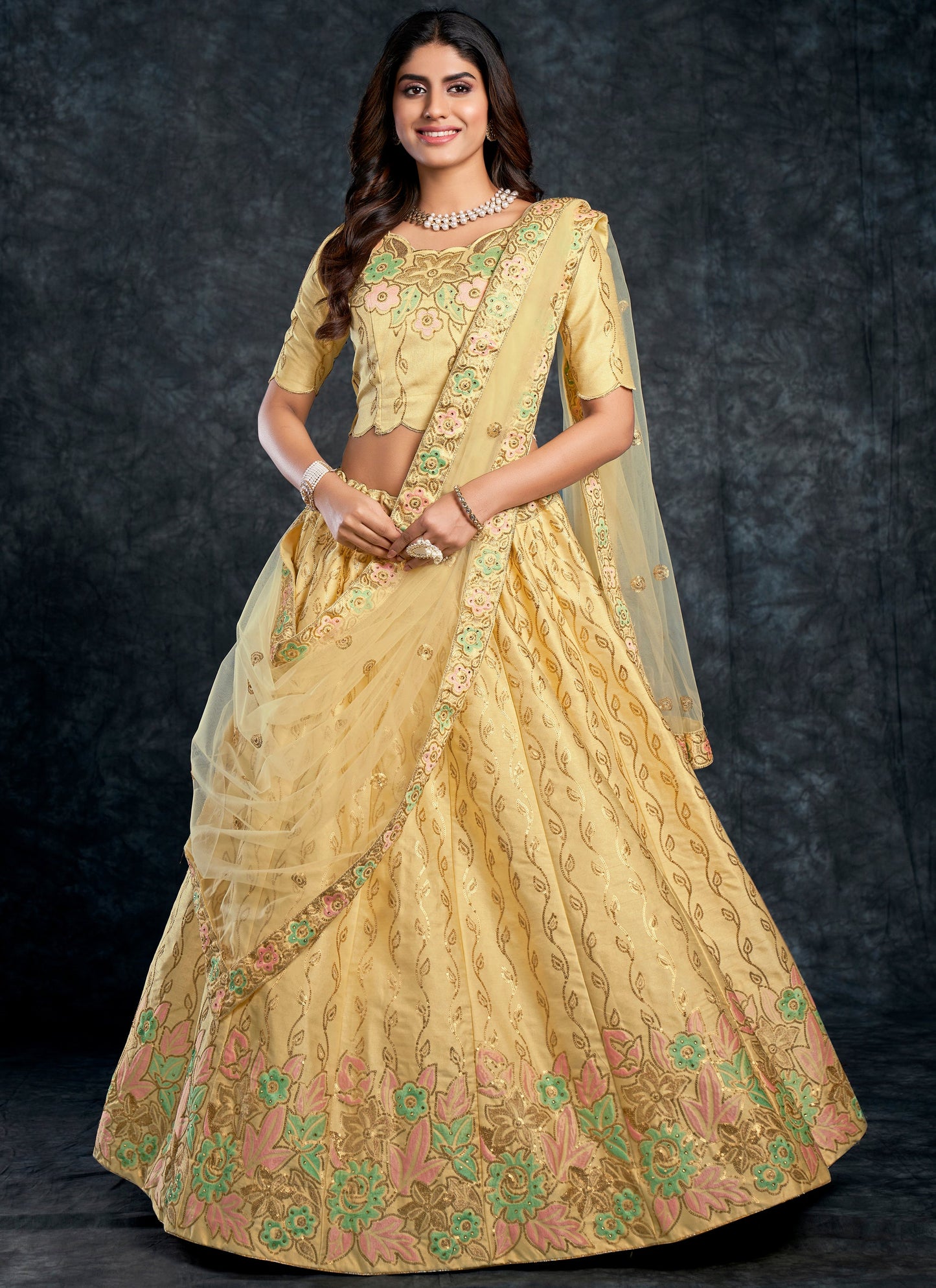 Bridal Light Yellow Lehenga Choli