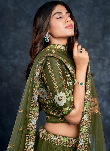 Bridal Dark Green Art Silk Lehenga Choli