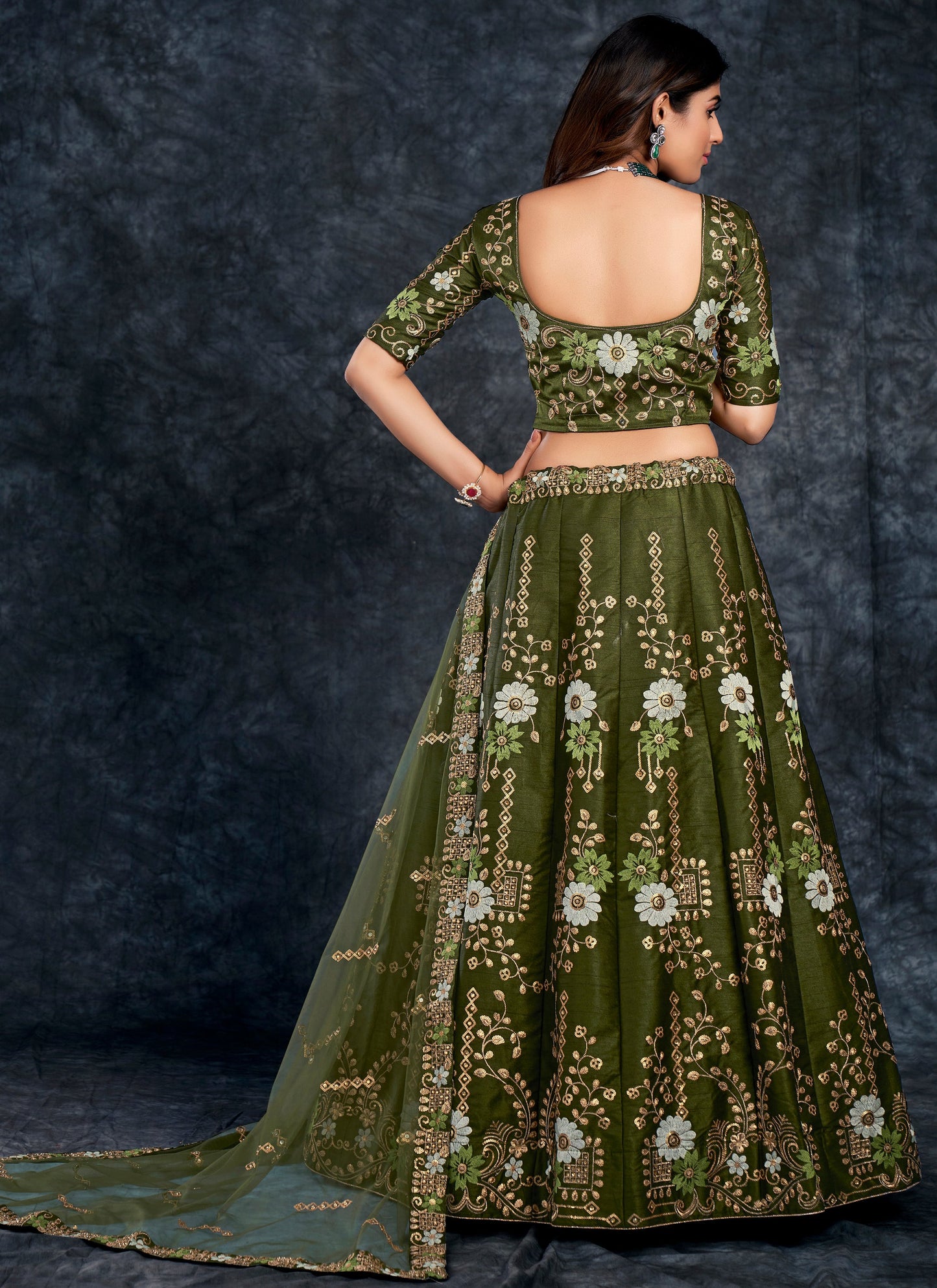 Bridal Dark Green Art Silk Lehenga Choli