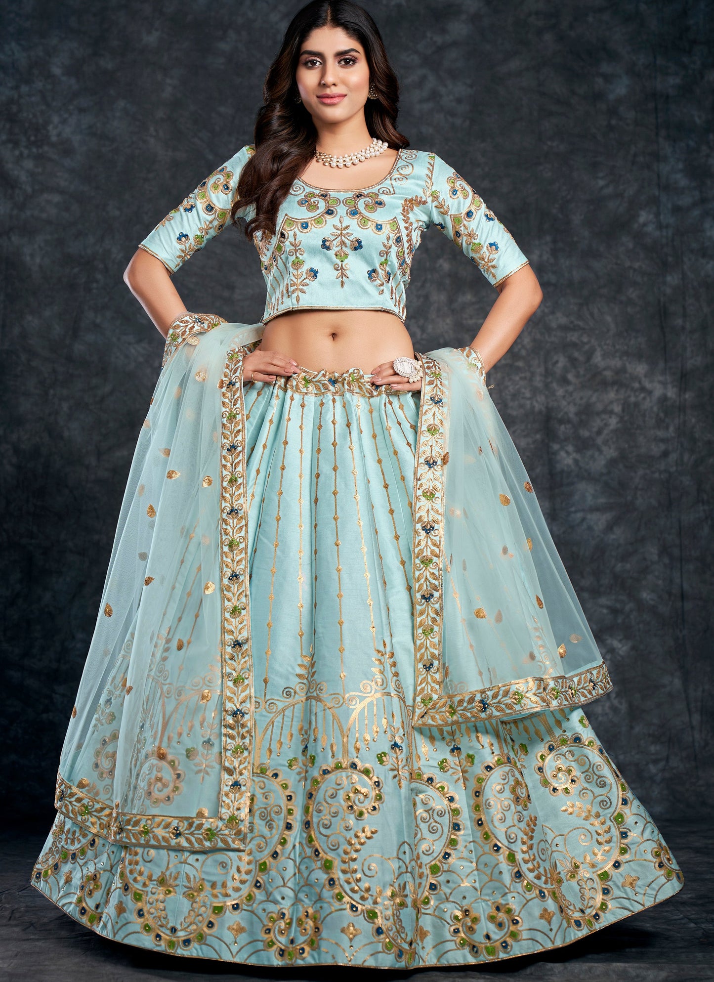 Bridal Sky Blue Lehenga Choli