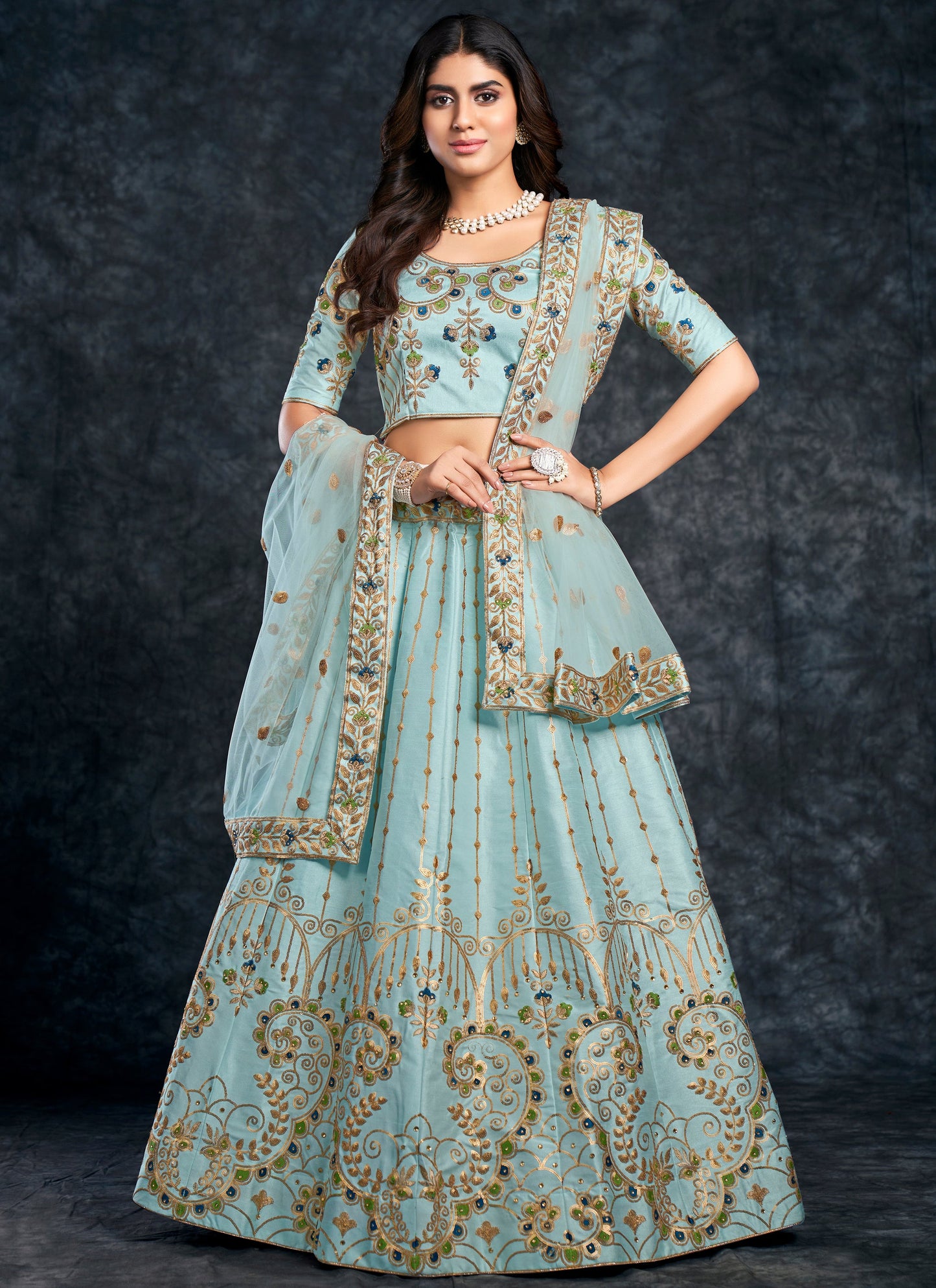 Bridal Sky Blue Lehenga Choli