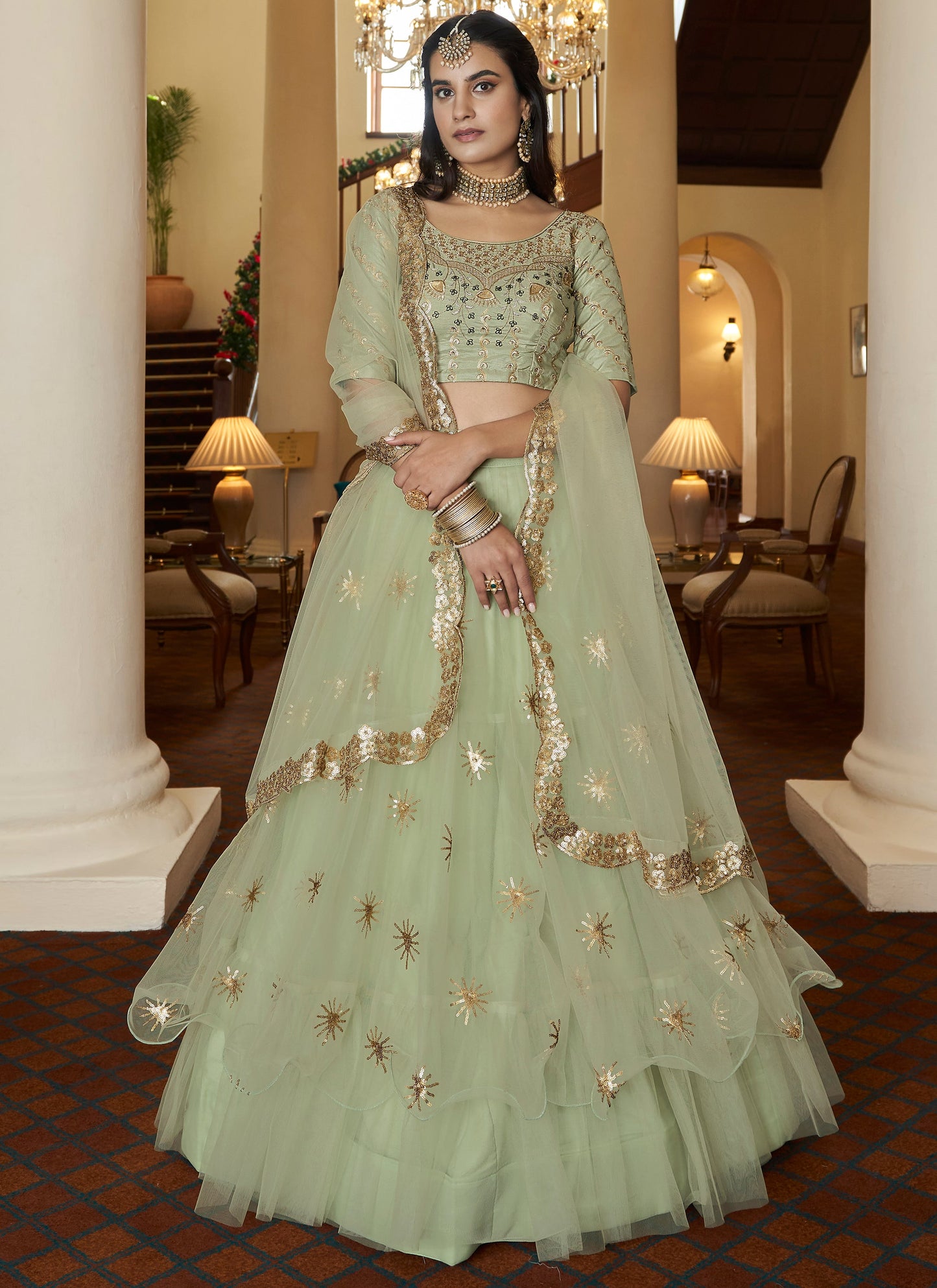 Designer Pista Green Lehenga Choli