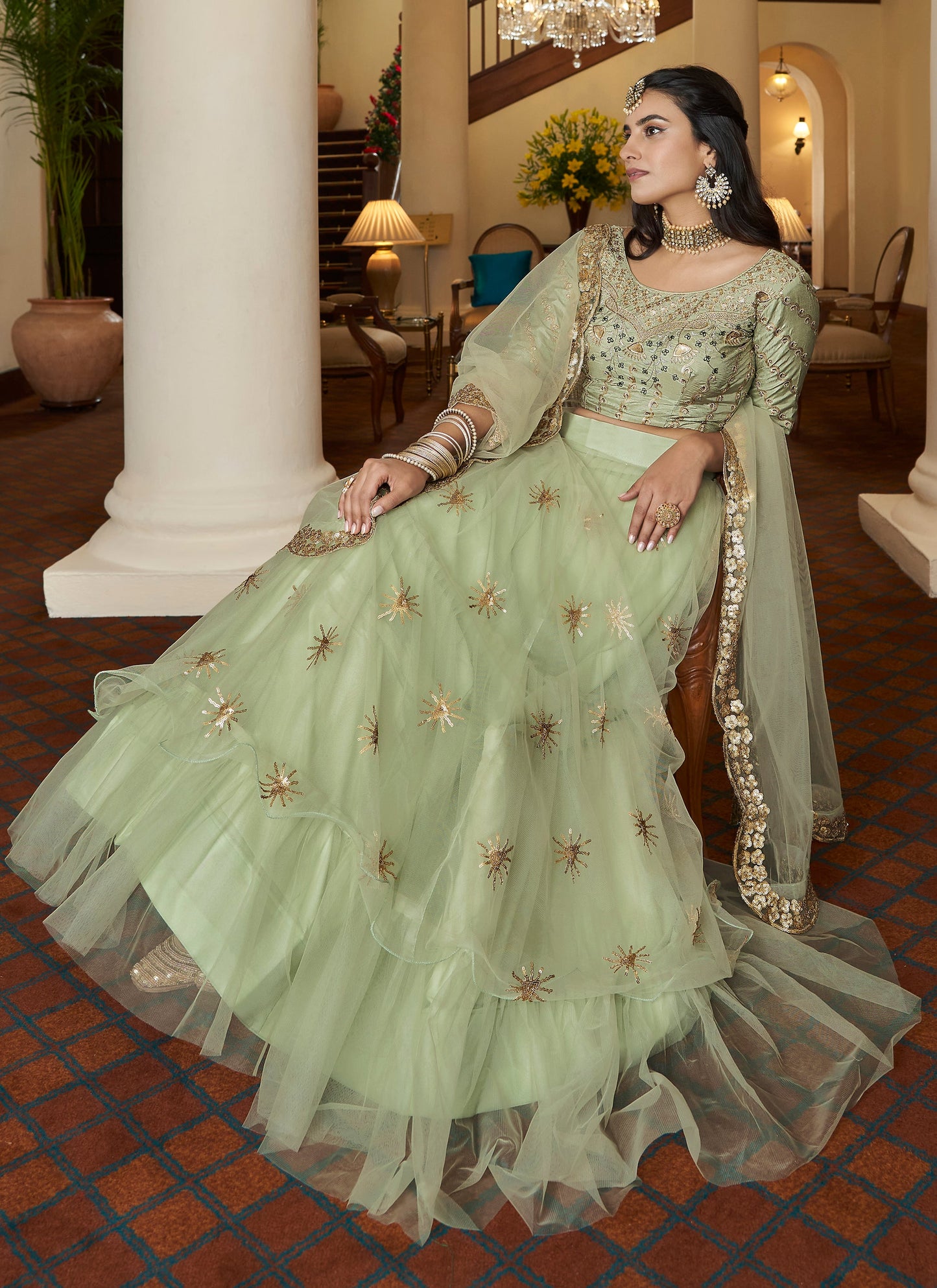 Designer Pista Green Lehenga Choli