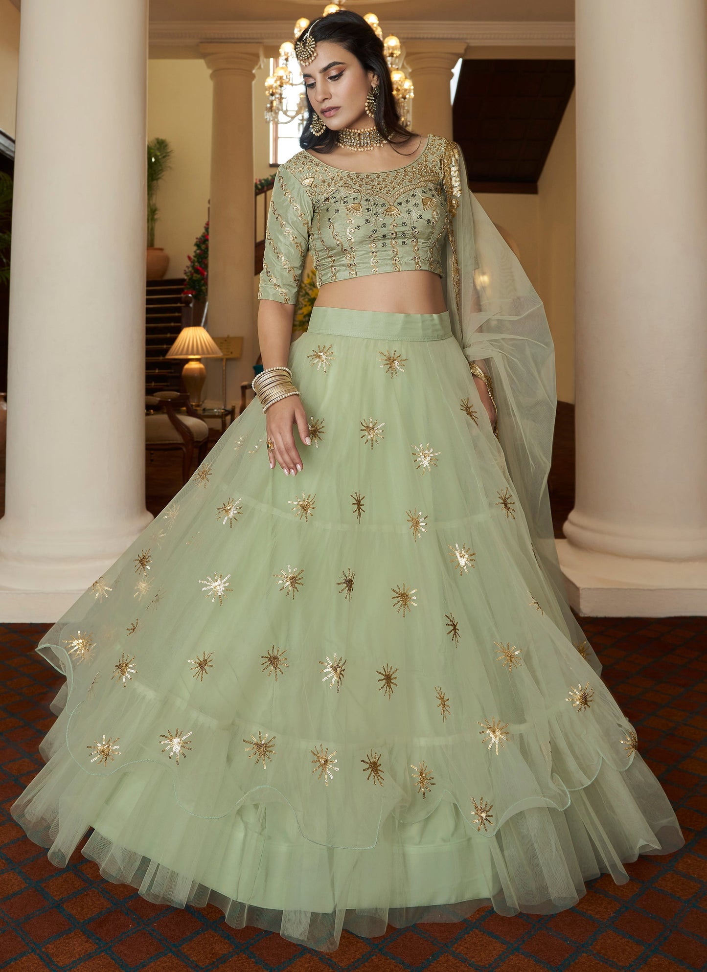 Designer Pista Green Lehenga Choli