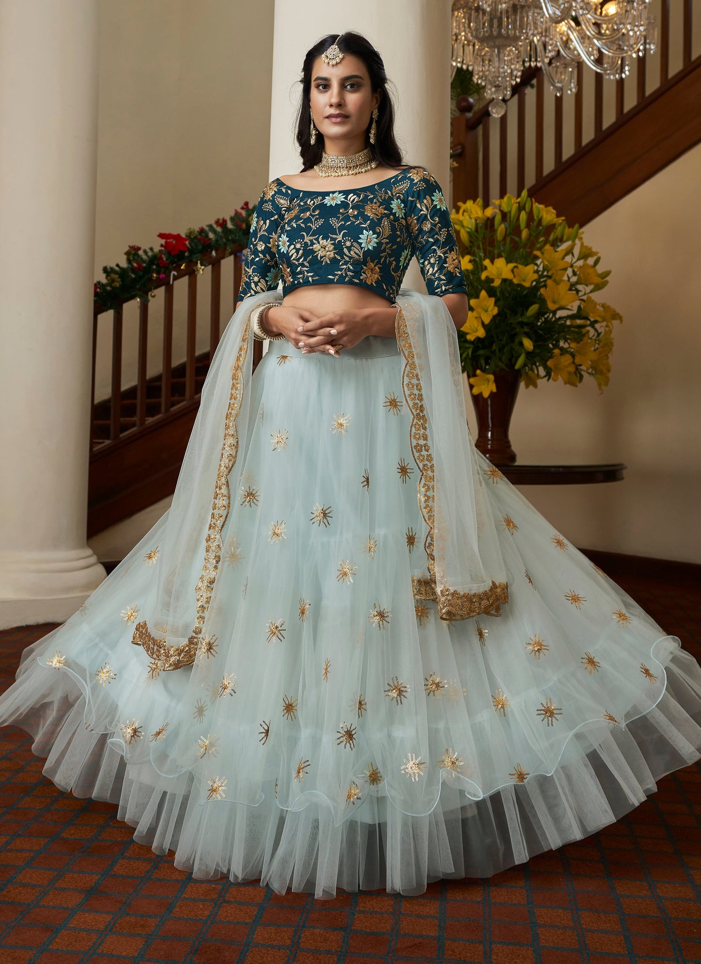 Designer Sky Blue Lehenga Choli