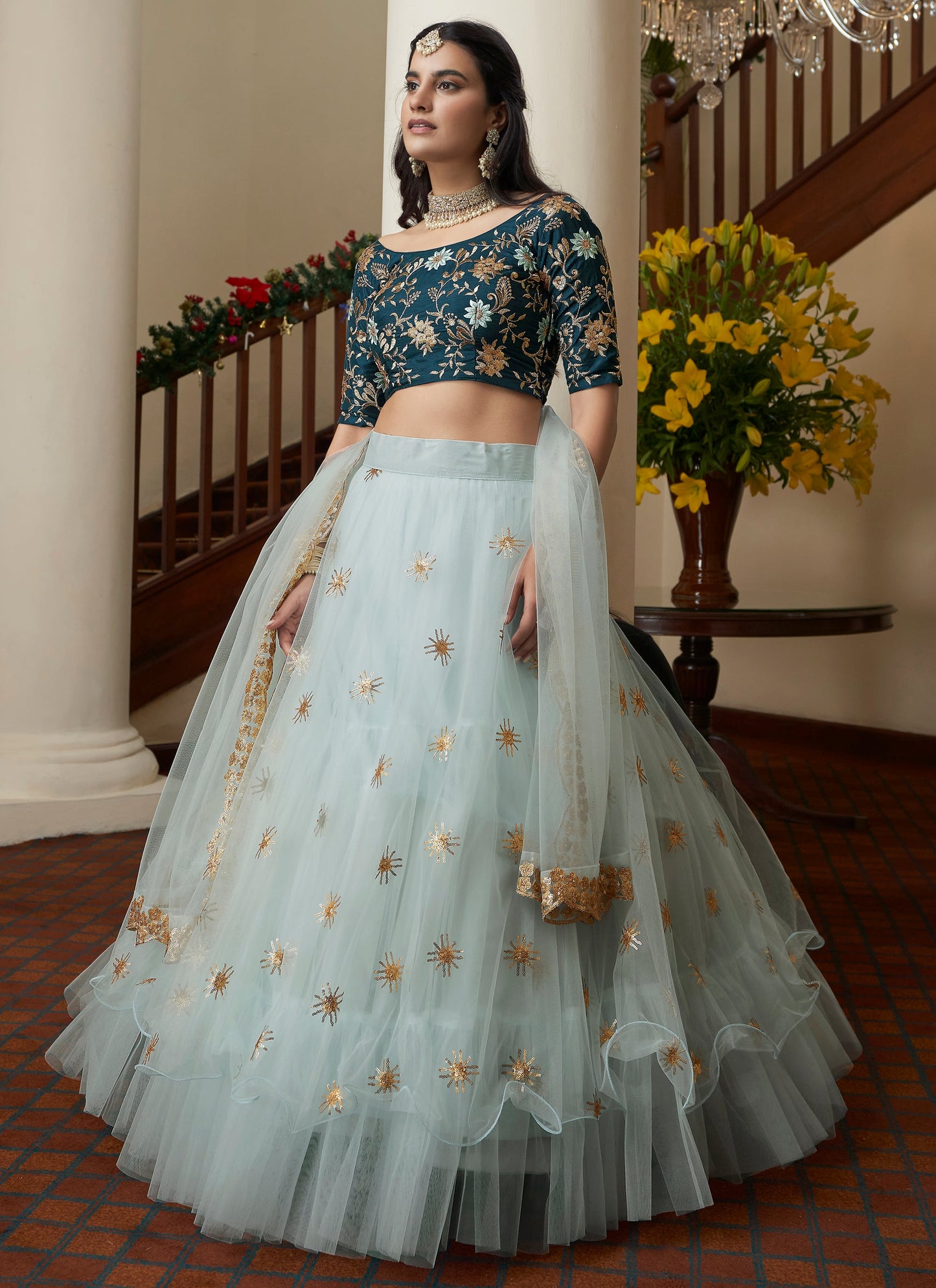 Designer Sky Blue Lehenga Choli