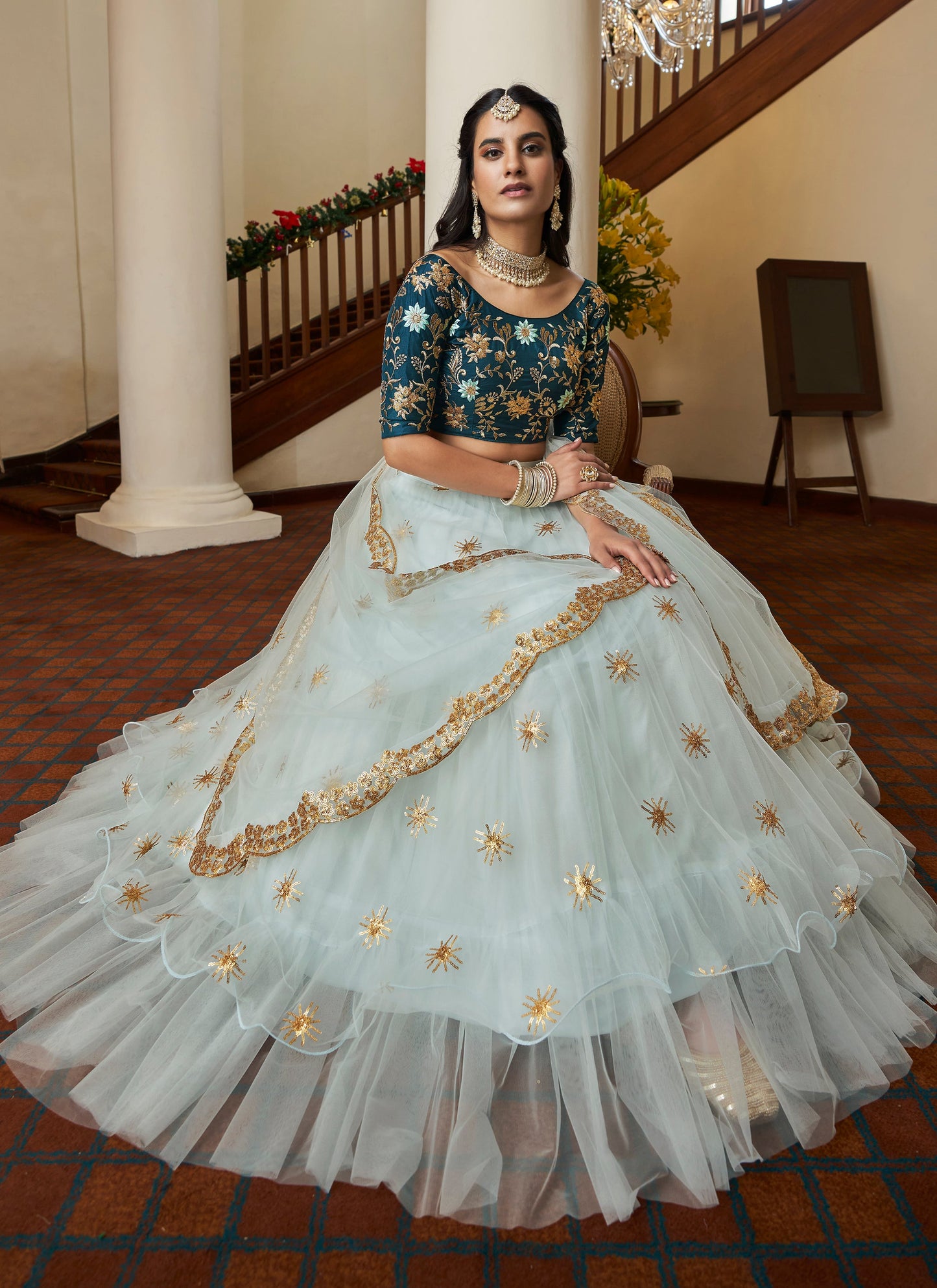 Designer Sky Blue Lehenga Choli