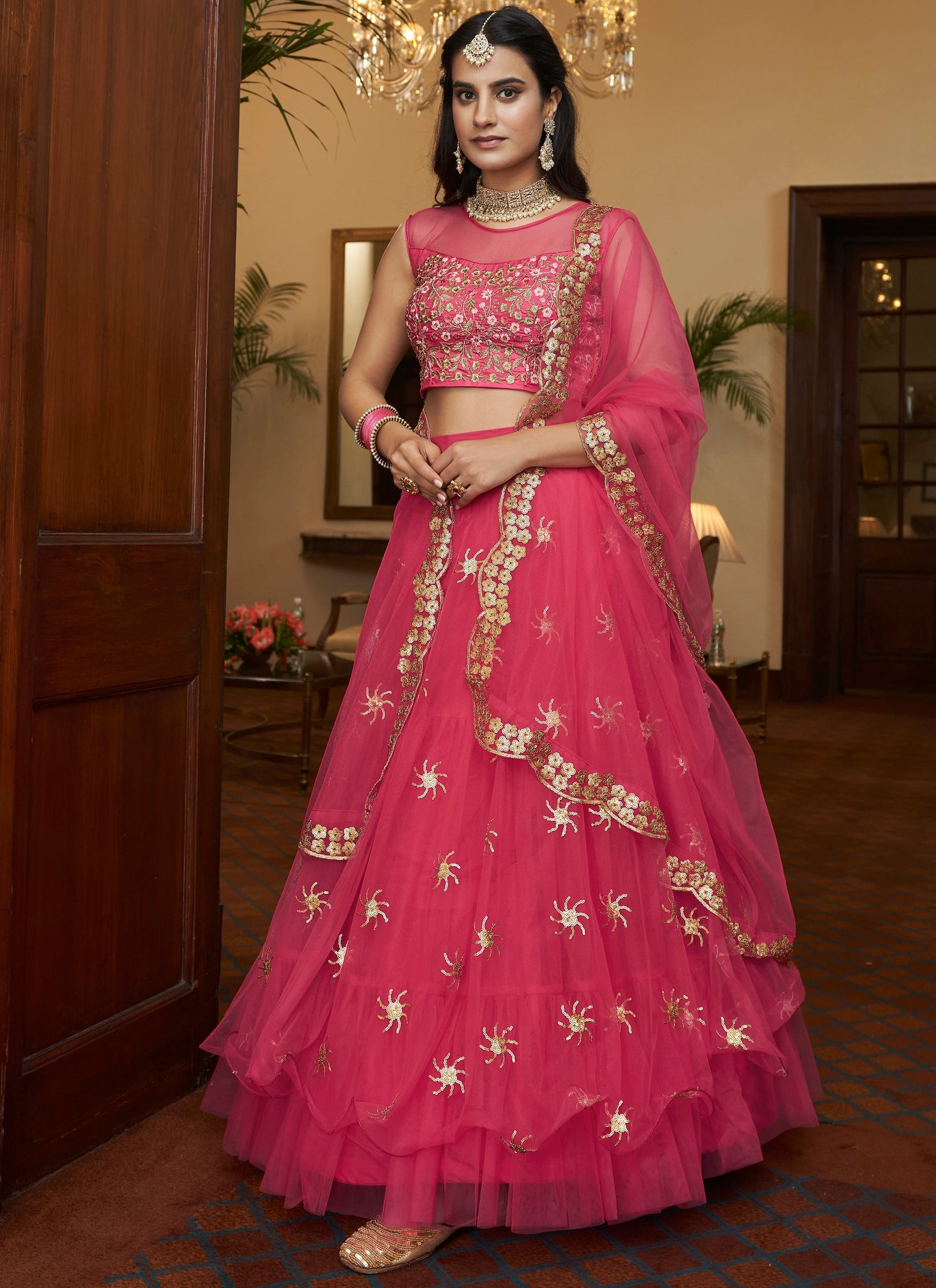 Designer Bright Pink Lehenga Choli