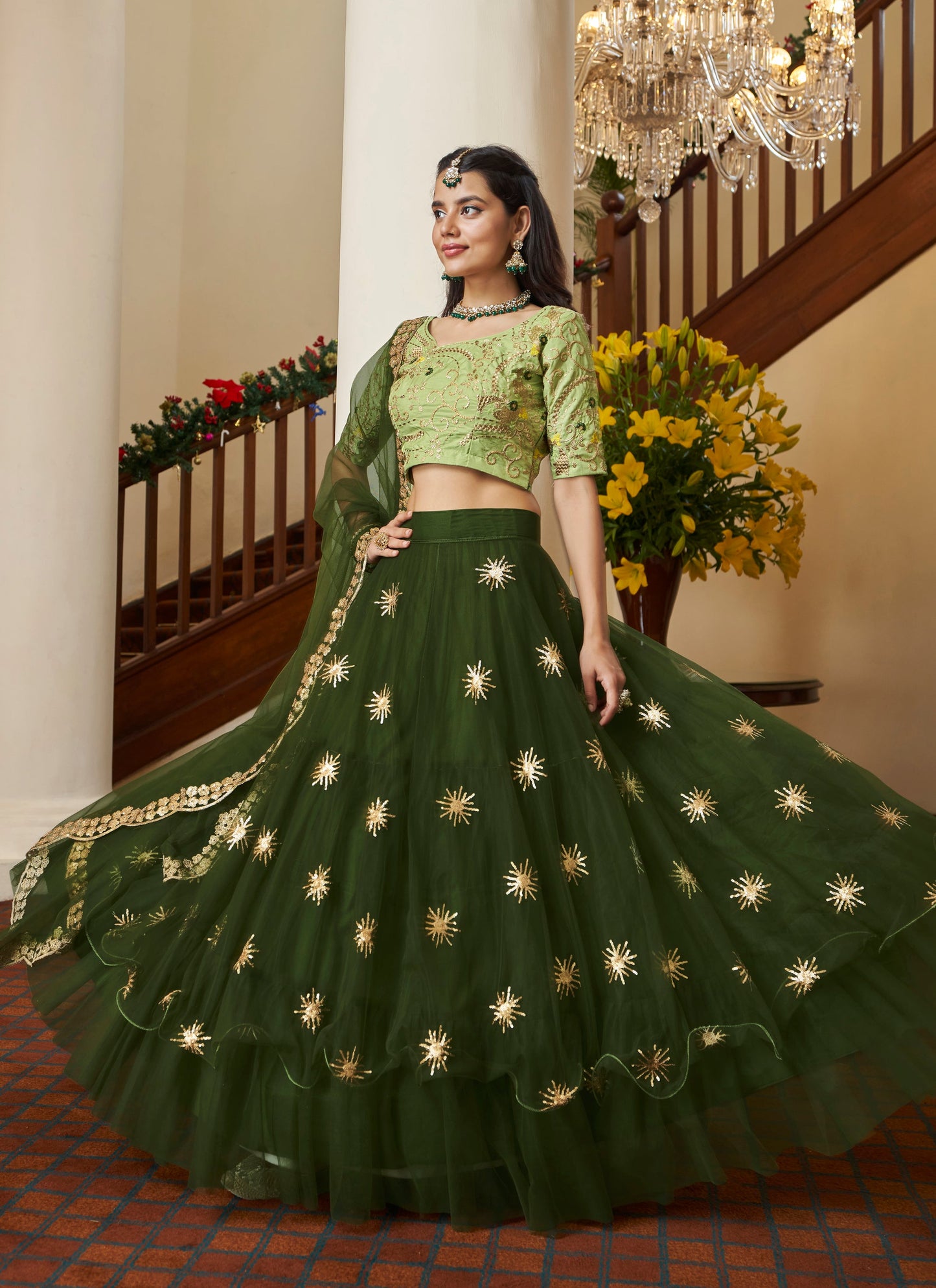 Designer Mehendi Green Lehenga Choli