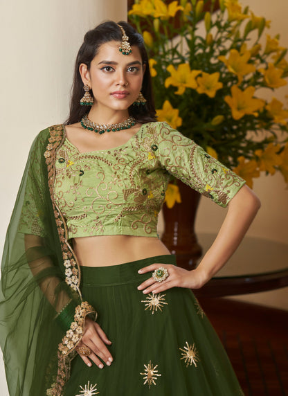 Designer Mehendi Green Lehenga Choli