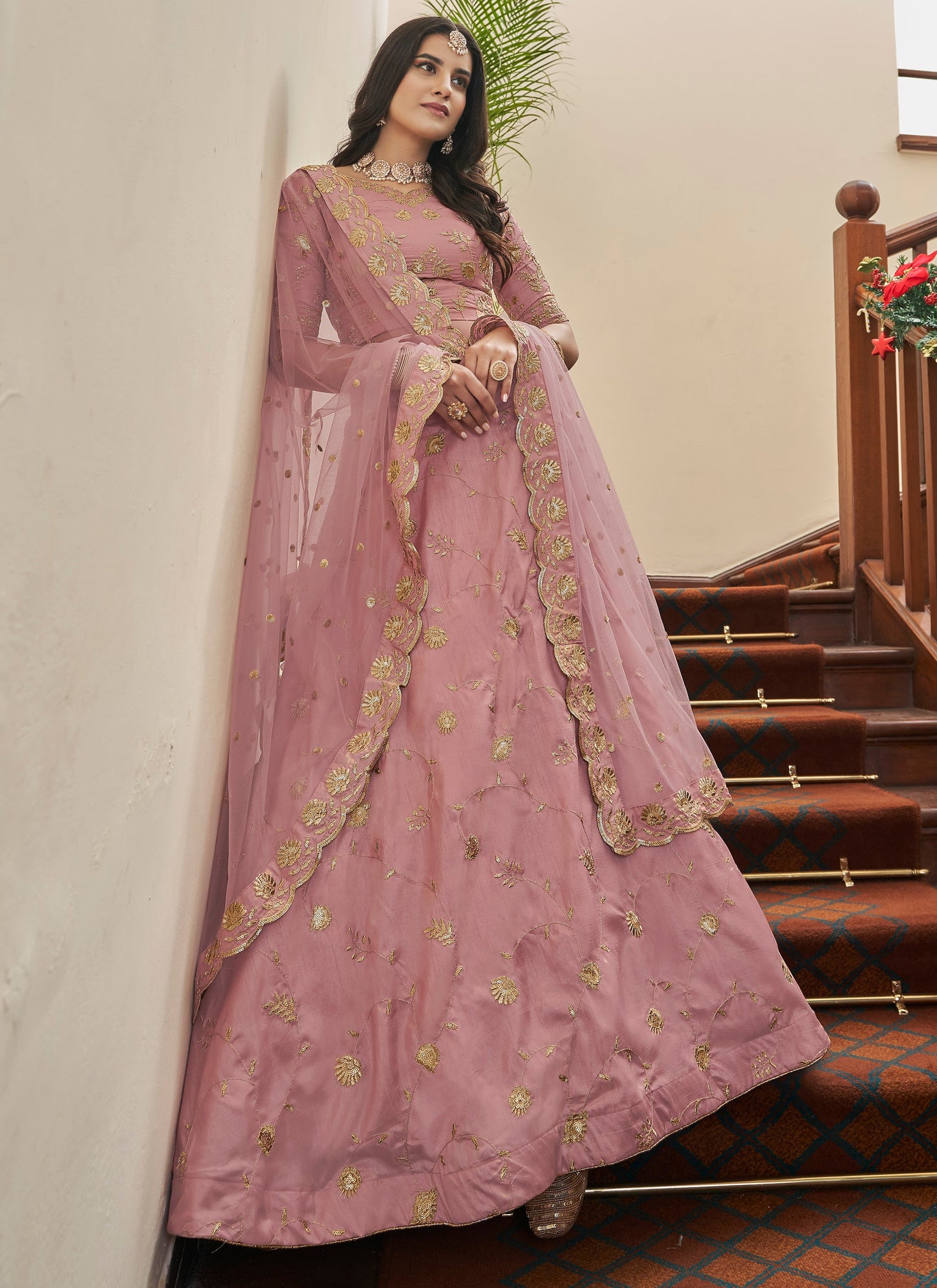 Designer Peach Lehenga Choli