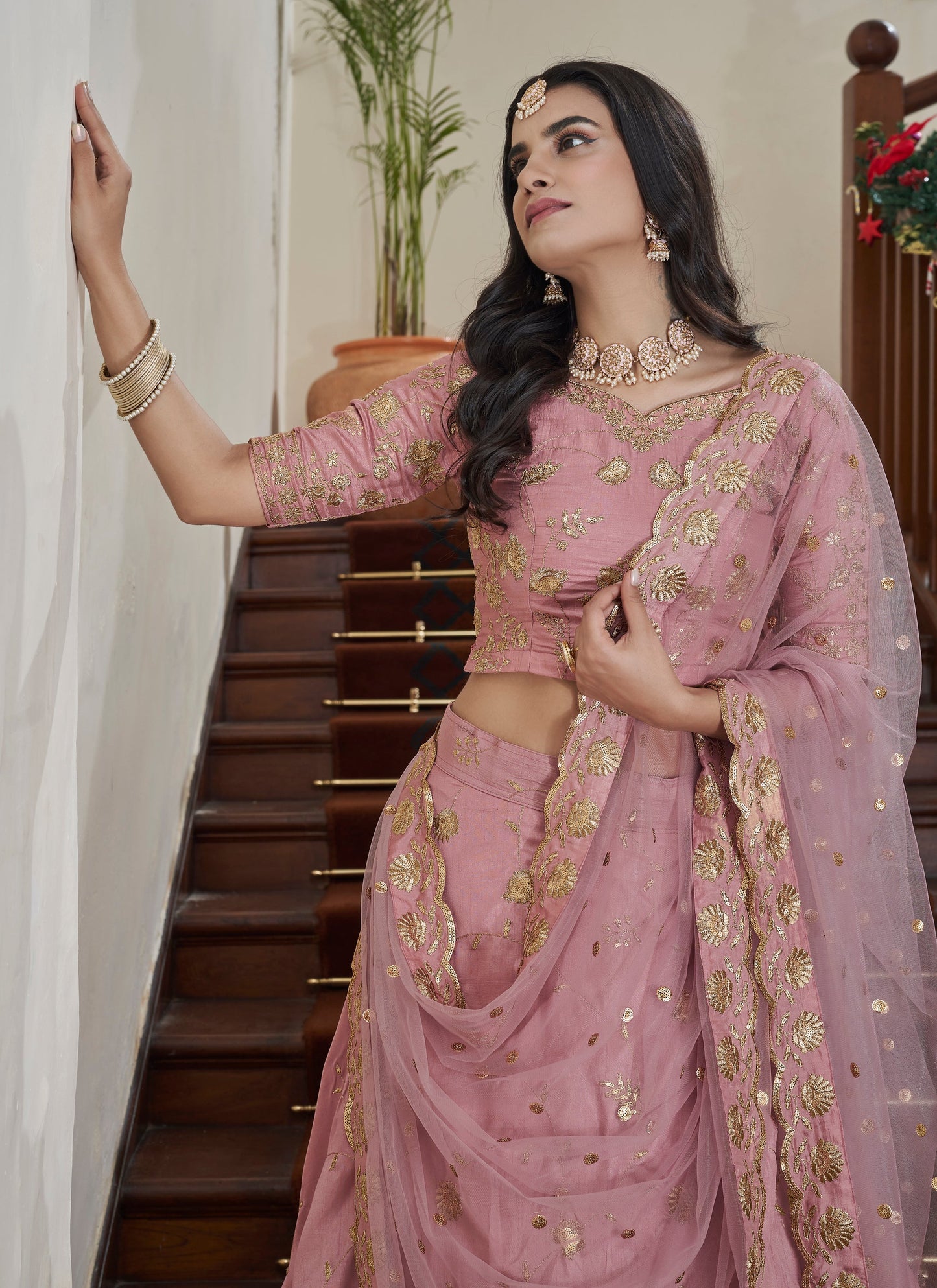 Designer Peach Lehenga Choli