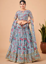 Sky Blue Printed Lehenga Choli