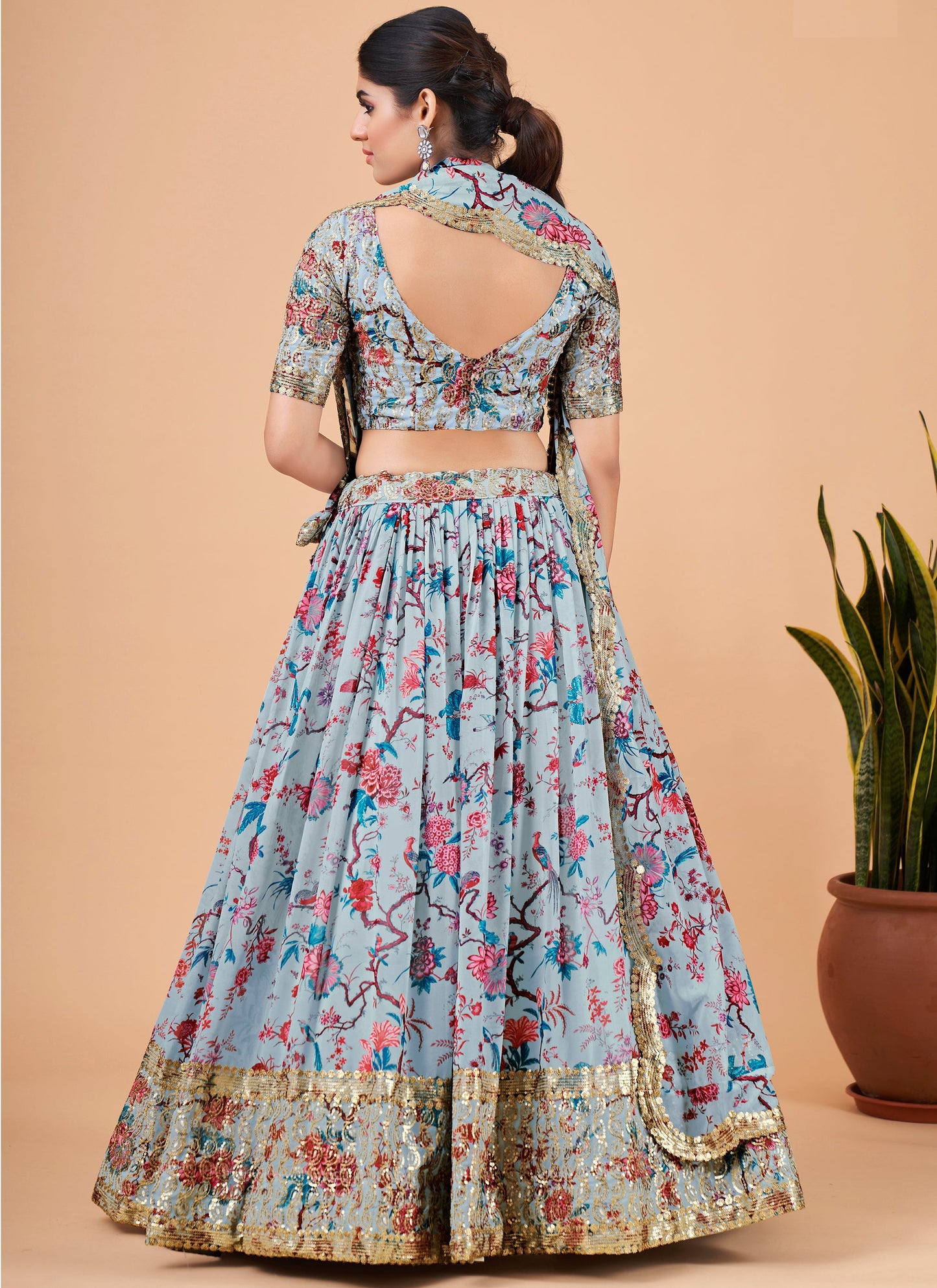 Sky Blue Printed Lehenga Choli