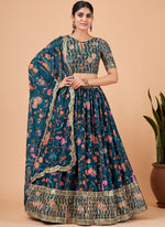 Teal Blue Printed Lehenga Choli