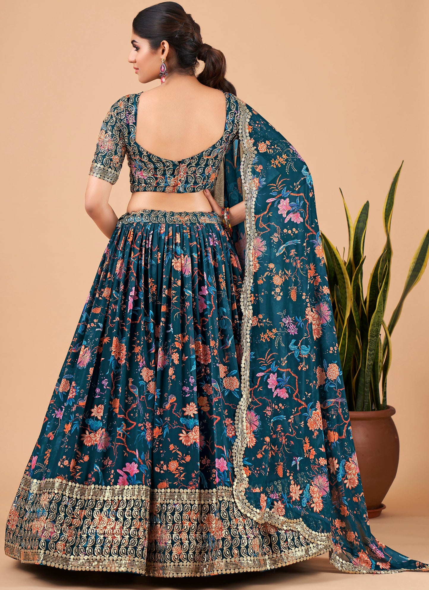 Teal Blue Printed Lehenga Choli