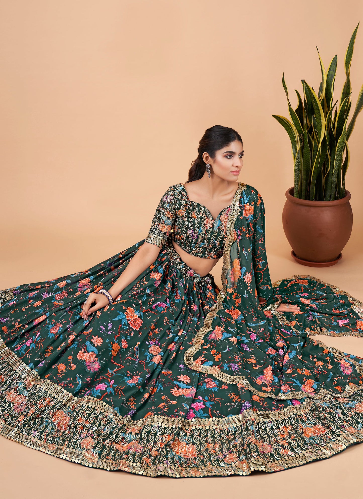 Green Printed LehengaCholi