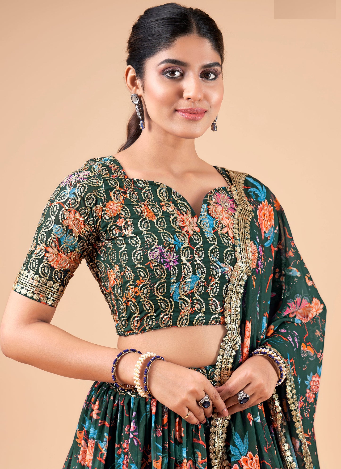 Green Printed LehengaCholi