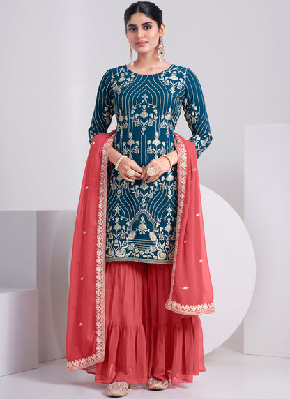 Buy Designer Teal Blue Sharara Suit