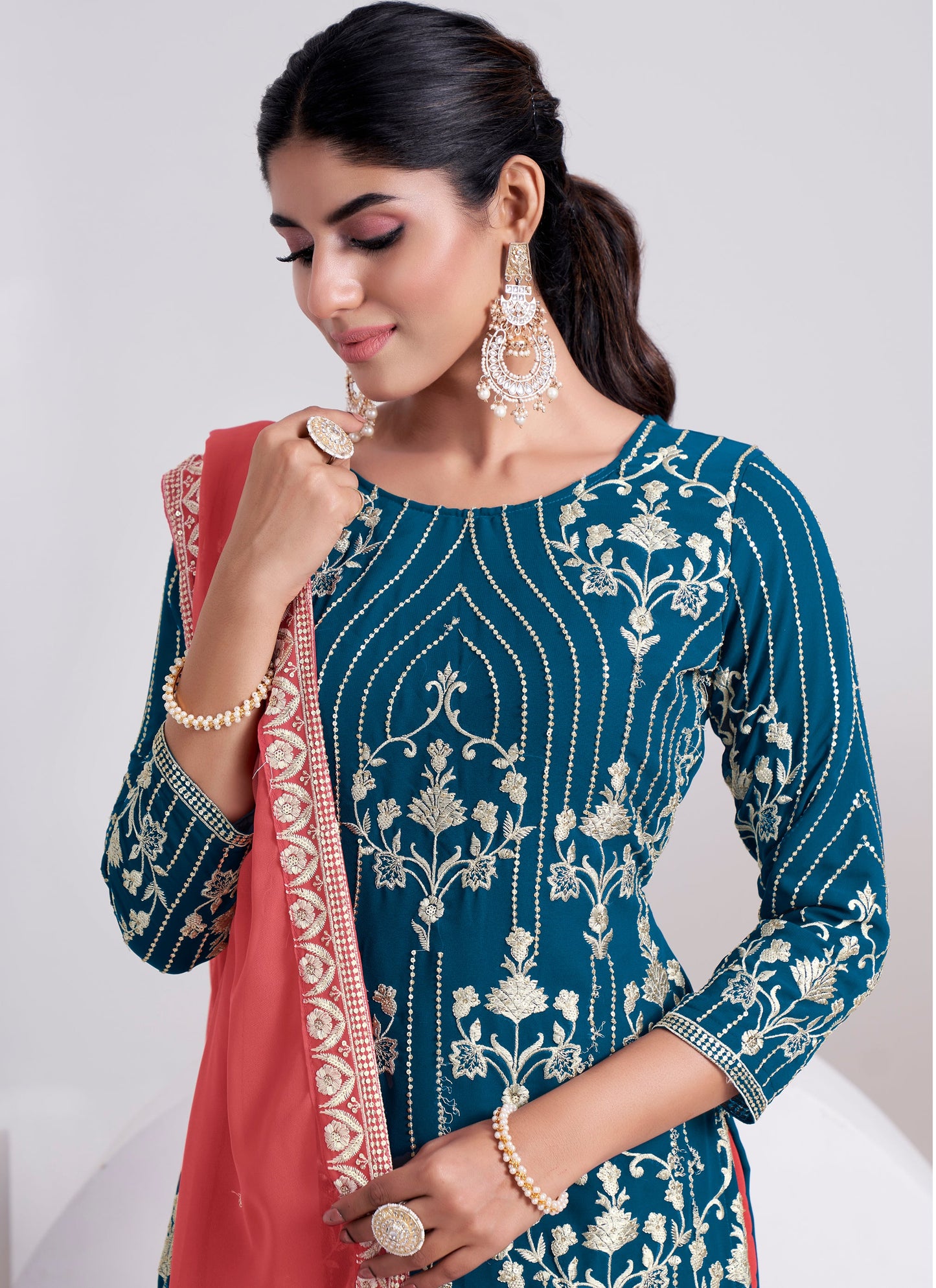 Buy Designer Teal Blue Sharara Suit