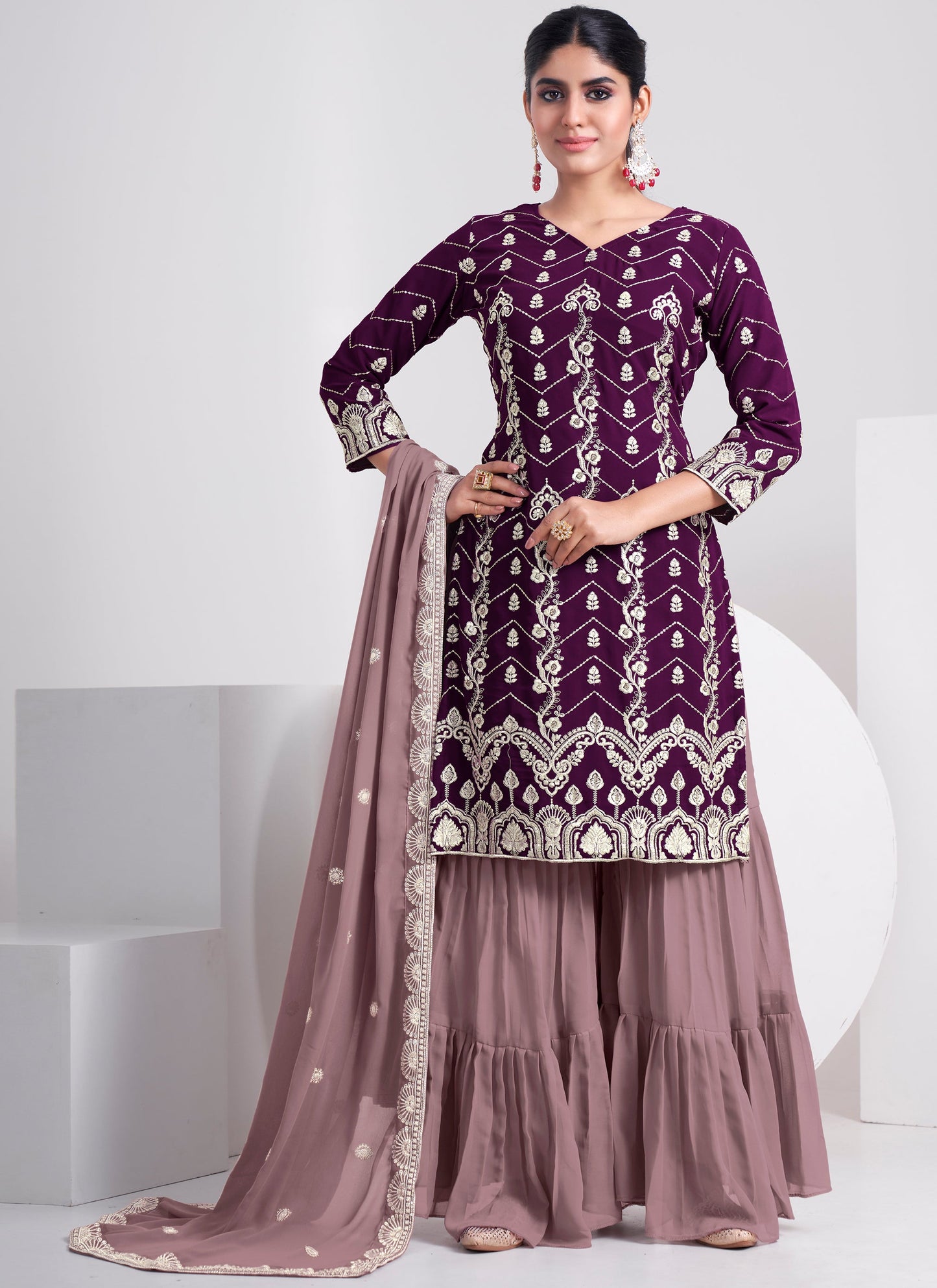 Designer Dark Purple Sharara Suit | Traditional Elegance Wardrobe