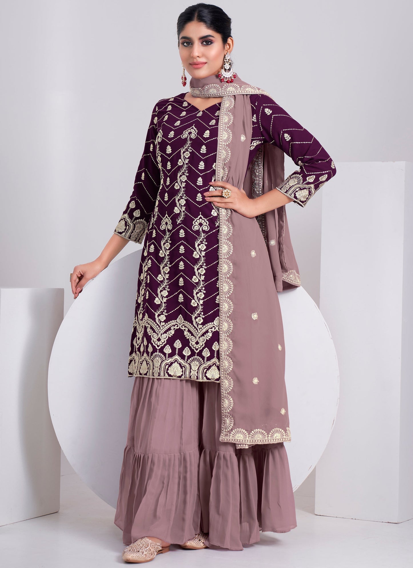 Designer Dark Purple Sharara Suit | Traditional Elegance Wardrobe