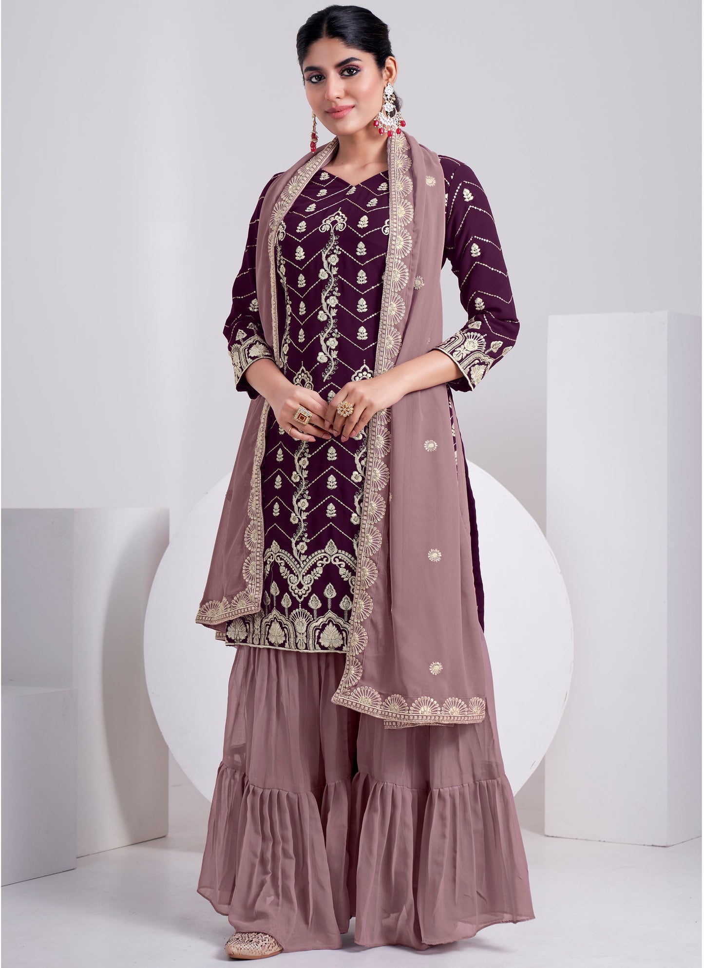 Designer Dark Purple Sharara Suit | Traditional Elegance Wardrobe