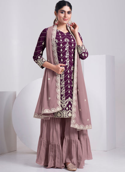 Designer Dark Purple Sharara Suit | Traditional Elegance Wardrobe