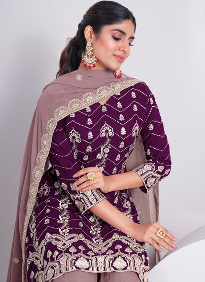 Designer Dark Purple Sharara Suit | Traditional Elegance Wardrobe