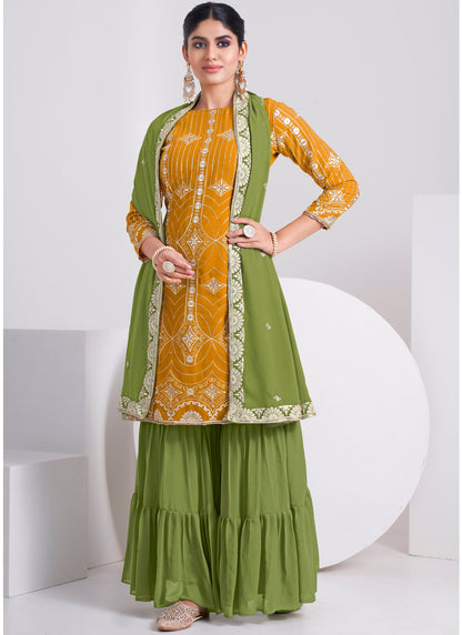 Buy Designer Mustard Yellow Sharara Suit