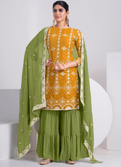 Buy Designer Mustard Yellow Sharara Suit