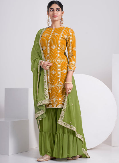 Buy Designer Mustard Yellow Sharara Suit