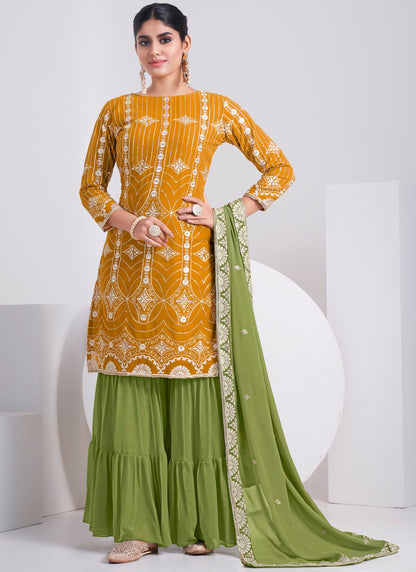 Buy Designer Mustard Yellow Sharara Suit