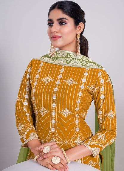 Buy Designer Mustard Yellow Sharara Suit