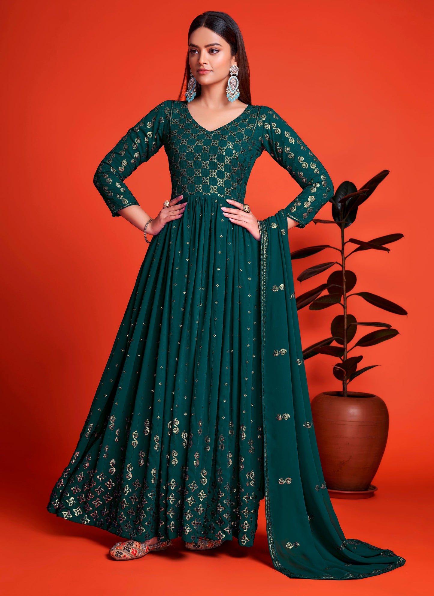 Designer Rama Blue Long Gown