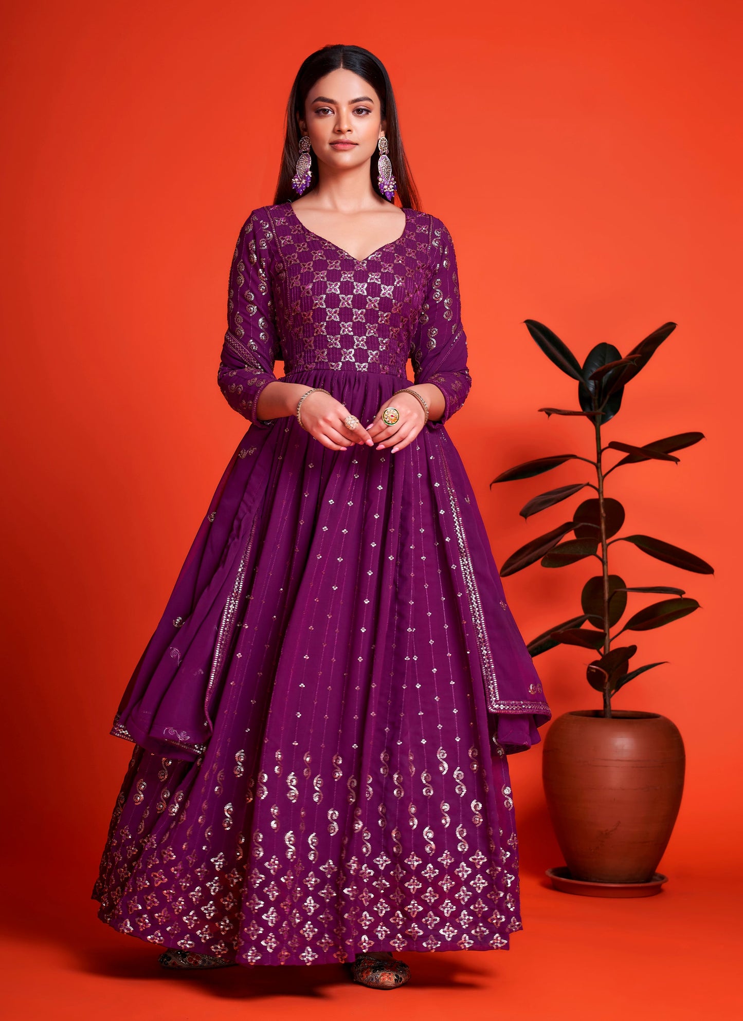 Designer Purple Long Gown