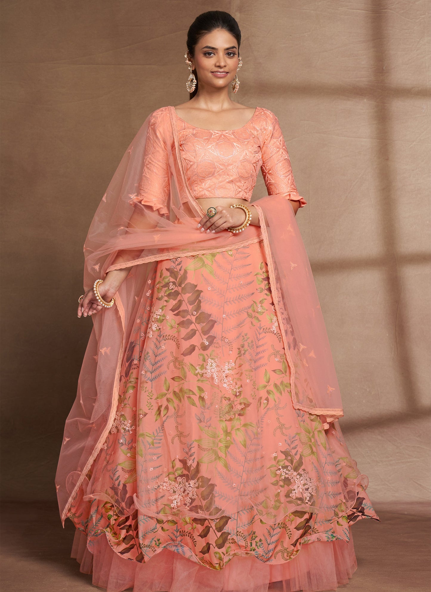 Fancy Peach Lehenga Choli