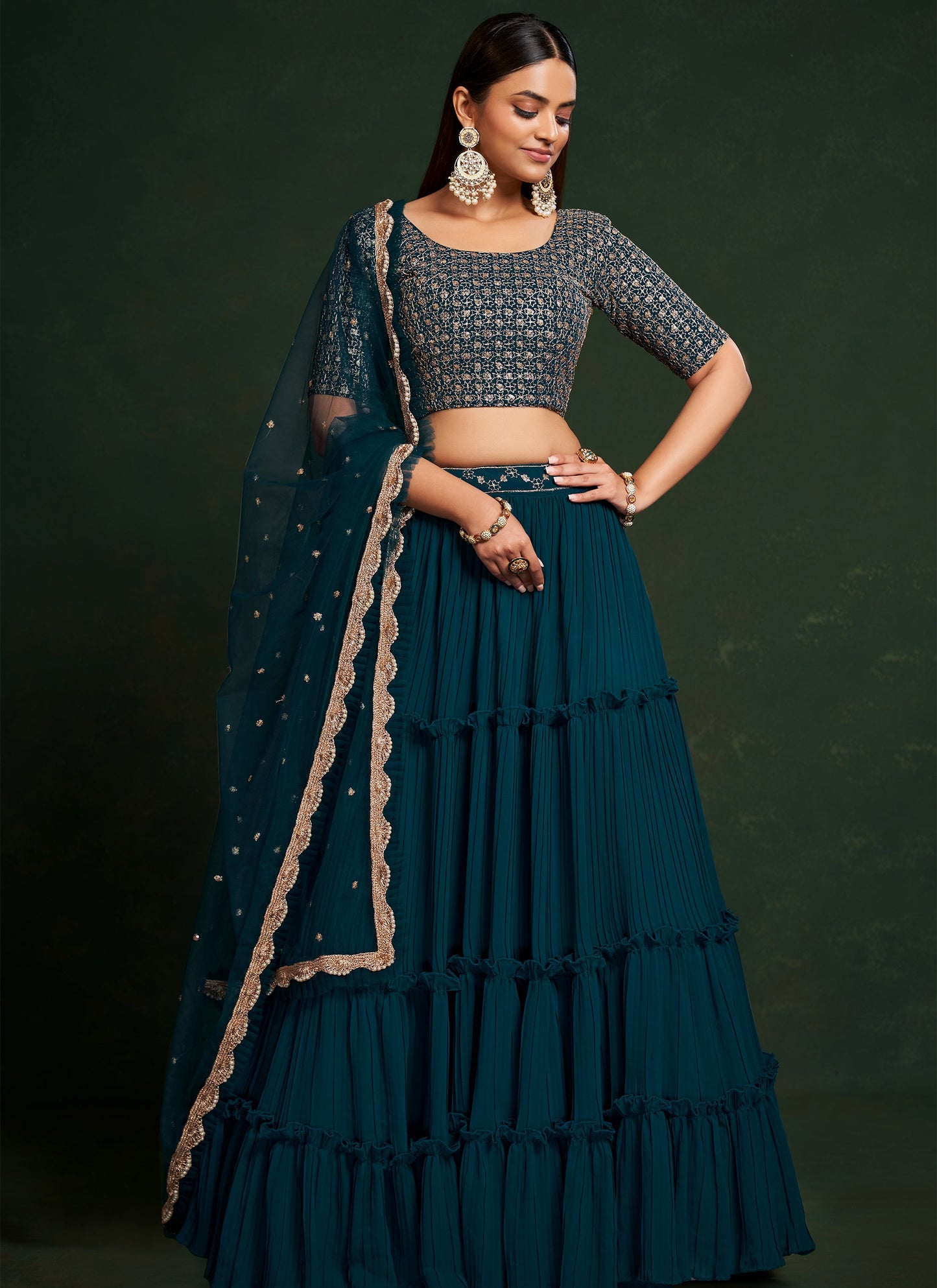 Designer Teal Blue Lehenga Choli