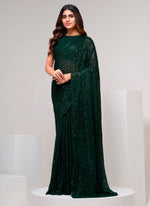 Dark Green Designer Sequin Saree With Blouse