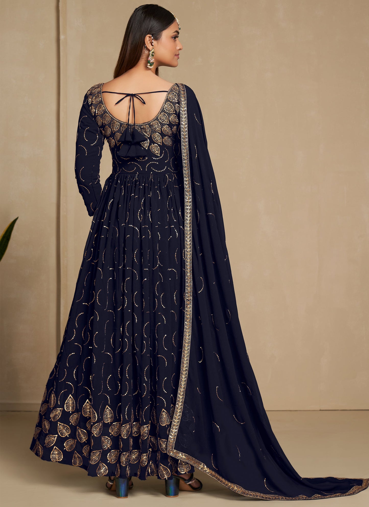 Designer Navy Blue Long Gown